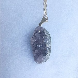 Amethyst Cluster stone necklace sterling silver